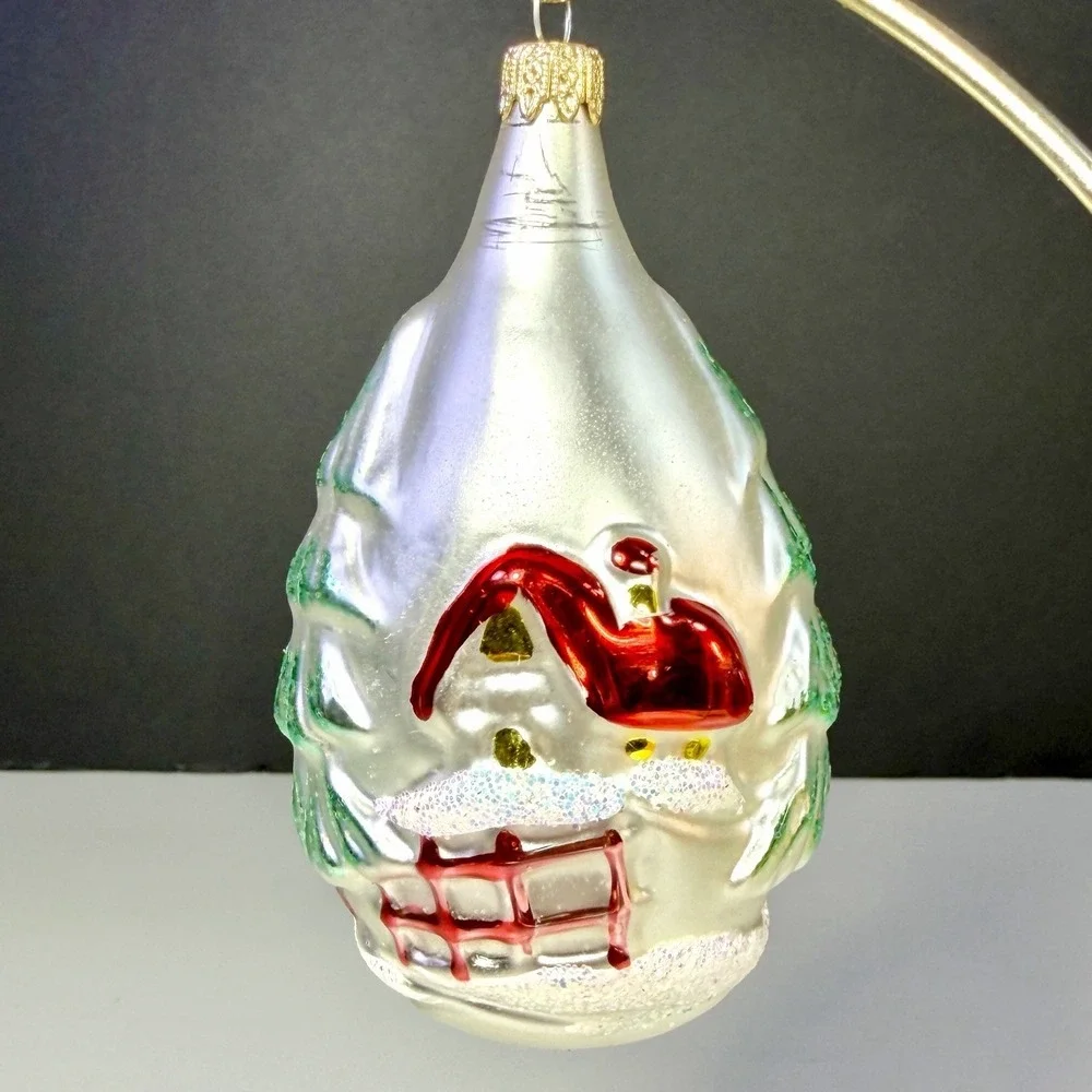 VTG Columbia Forest Pattern Mercury Glass Snowman Christmas Teardrop Ornament 4